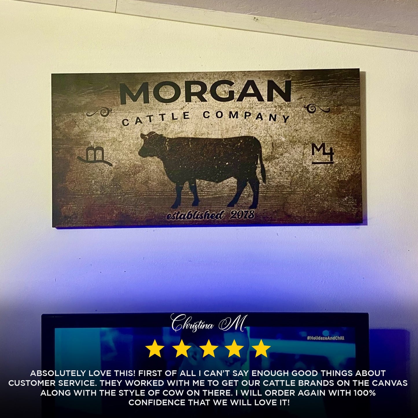 Cattle Company Sign canvas by Tailored Canvases with rustic wood texture and cow silhouette on Tampa Home & Garden Store
