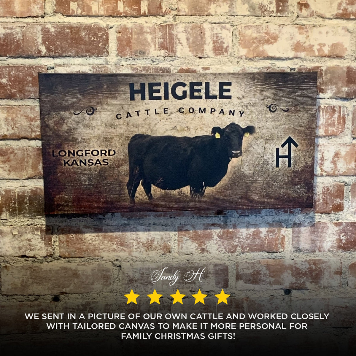Canvas sign Cattle Company with cow silhouette on weathered wood panel, Tailored Canvases on Tampa Home & Garden Store