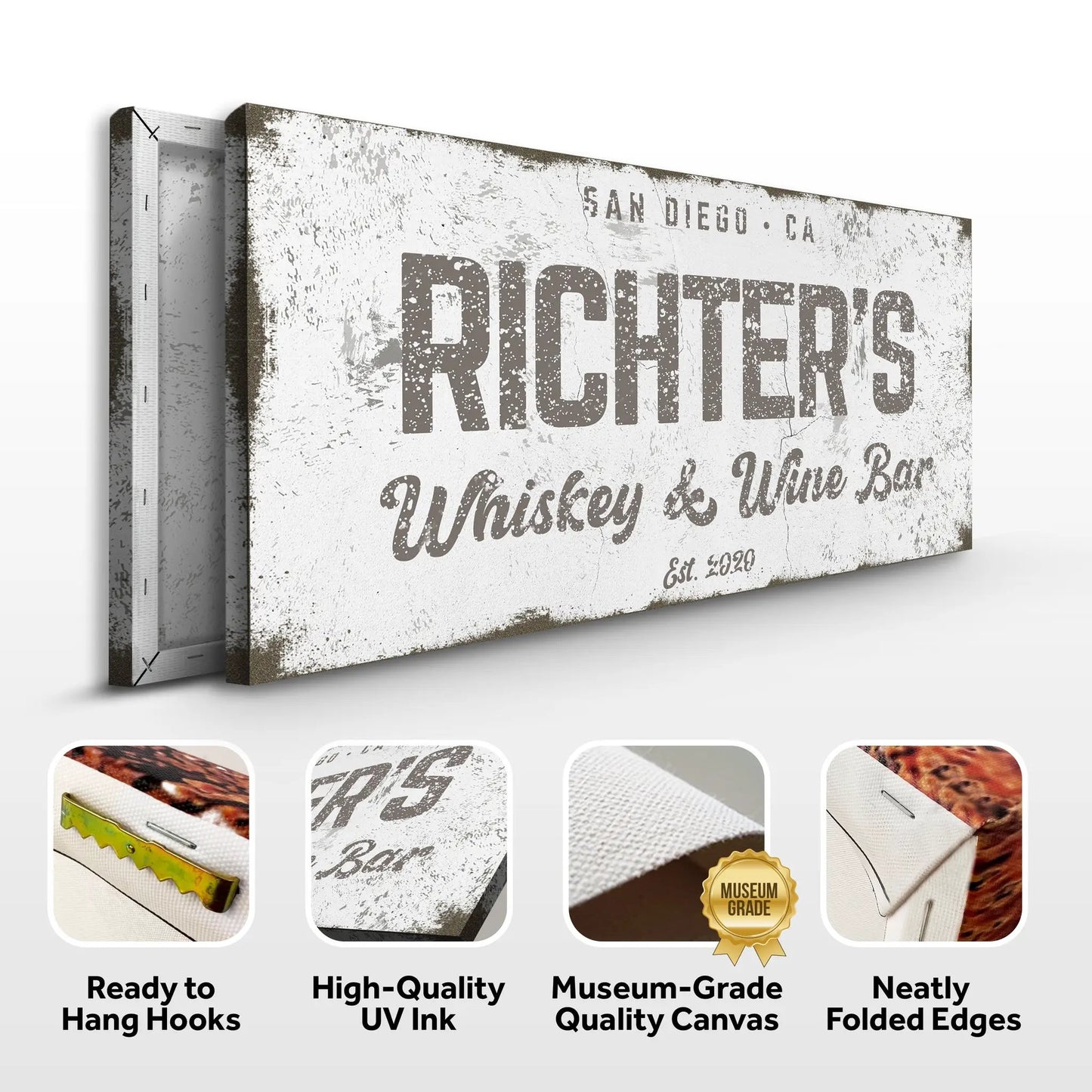 Whiskey And Wine Bar Sign canvas crafting canvas with distressed gray vintage typography on Tampa Home & Garden Store