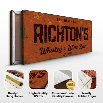 Whiskey And Wine Bar Sign II canvas by Tailored Canvases, distressed rust-orange Crafting Canvas on Tampa Home & Garden Store