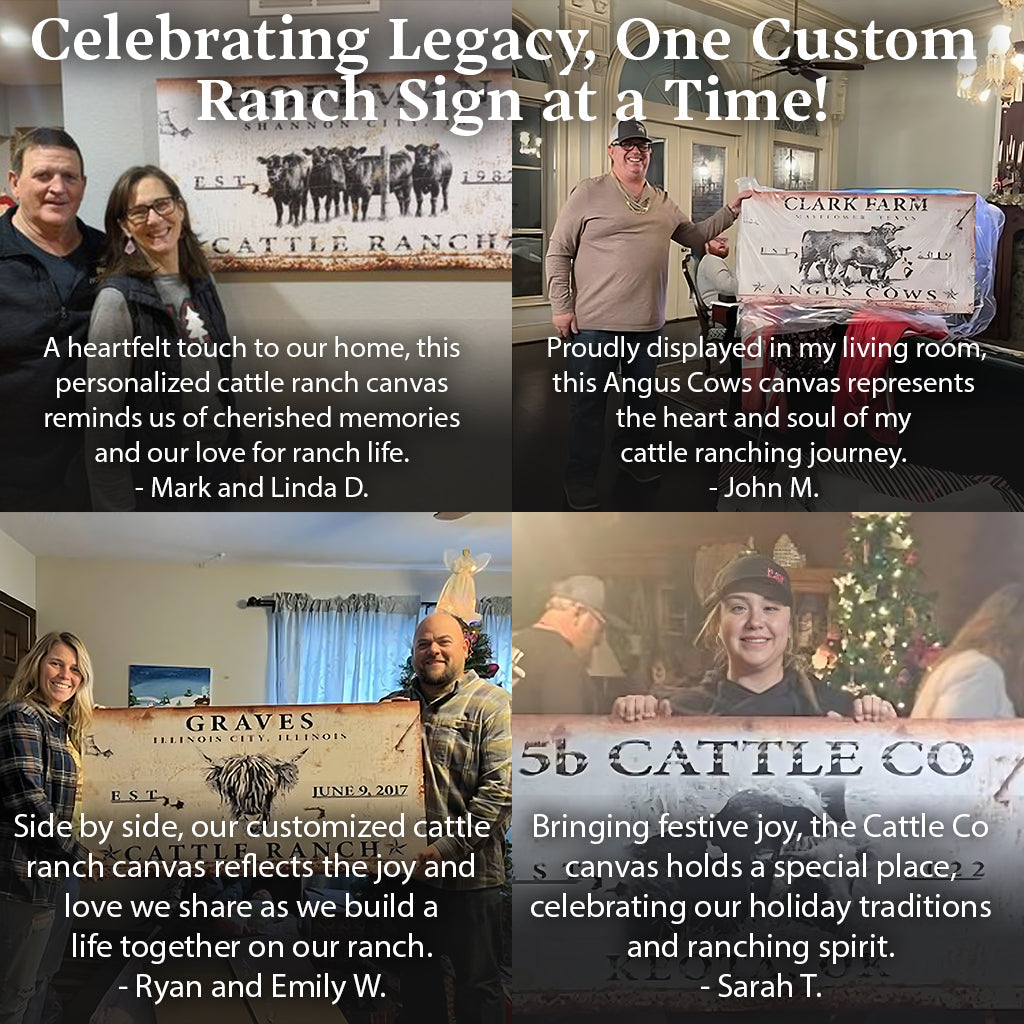 Cattle Ranch Sign canvas by Tailored Canvases, rustic wood signs in a four-panel collage on Tampa Home & Garden Store