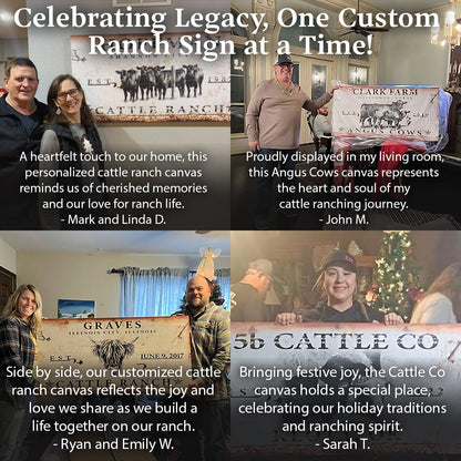 Cattle Ranch Sign canvas by Tailored Canvases, rustic wood signs in a four-panel collage on Tampa Home & Garden Store