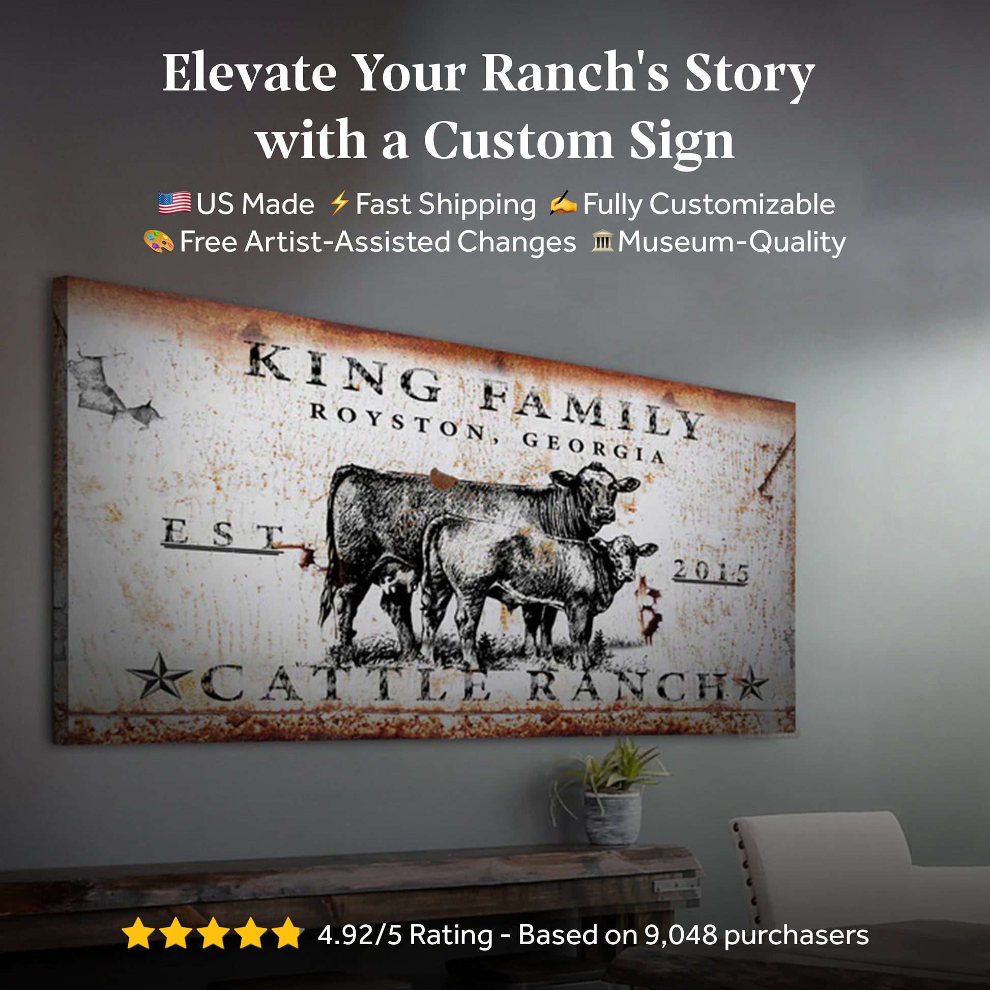Cattle Ranch Sign X canvas by Tailored Canvases with rustic sign and cattle artwork on Tampa Home & Garden Store