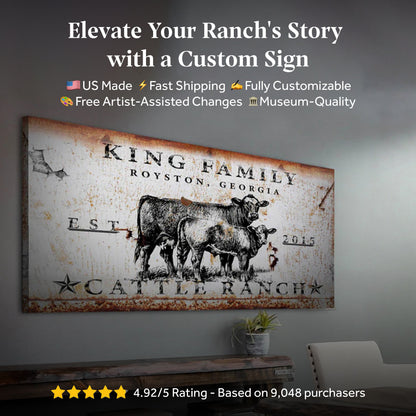 Cattle Ranch Sign X canvas by Tailored Canvases with rustic sign and cattle artwork on Tampa Home & Garden Store