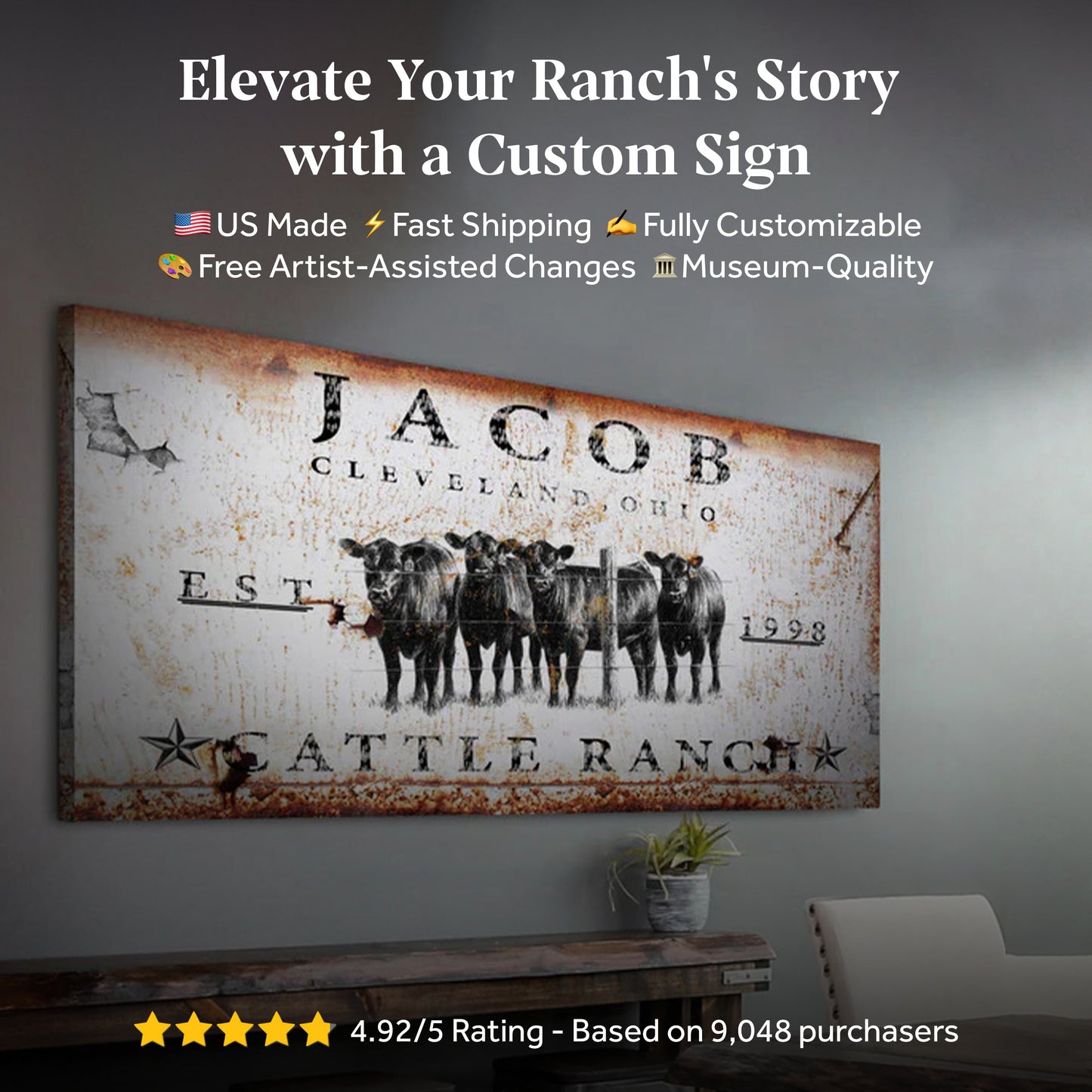 Cattle Ranch Sign X canvas by Tailored Canvases, rustic distressed sign art on a crafting canvas on Tampa Home & Garden Store