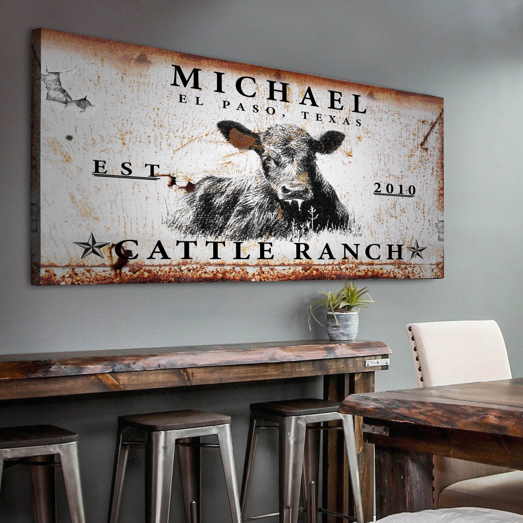 Cattle Ranch Sign X canvas by Tailored Canvases with rustic distressed finish on Tampa Home & Garden Store