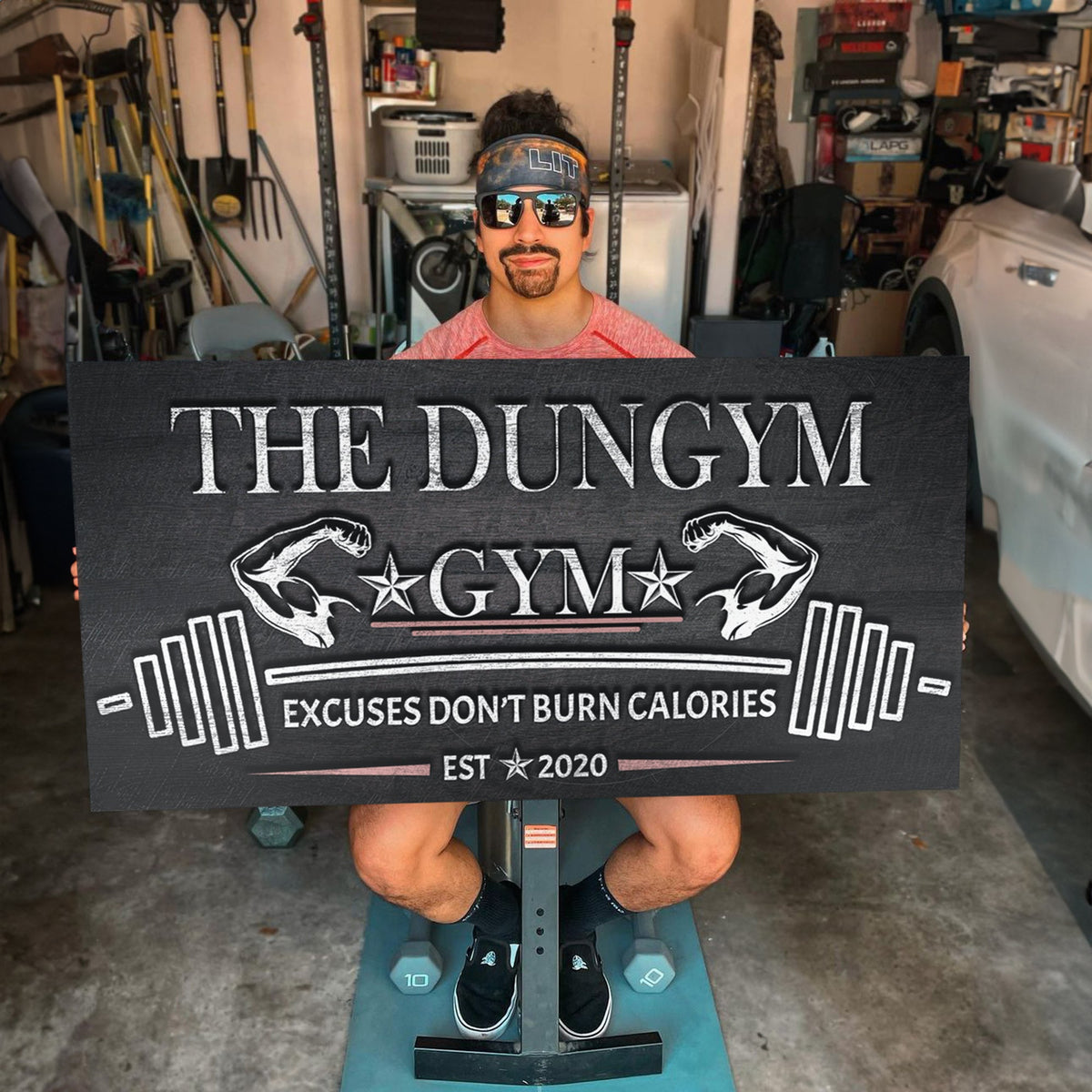 Gym Sign II canvas by Tailored Canvases, bold white text on black with gym graphics on Tampa Home & Garden Store