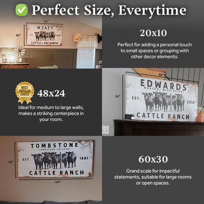 Cattle Ranch Rustic Sign canvas set in sizes 20x10, 48x24, 60x30 by Tailored Canvases on Tampa Home & Garden Store