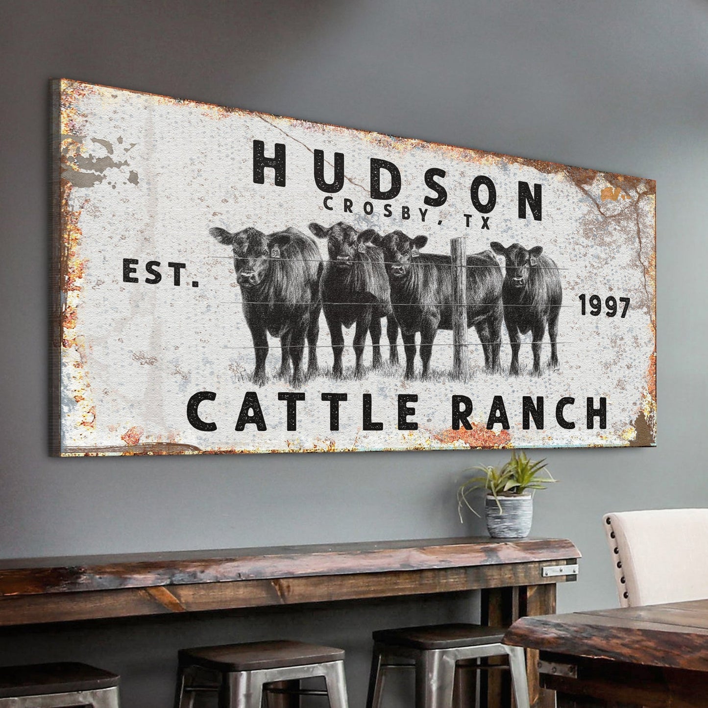 Personalized cattle ranch rustic canvas sign with cow herd image Tailored Canvases on Tampa Home & Garden Store