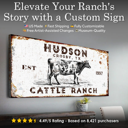 Cattle Ranch Rustic Sign canvas by Tailored Canvases with weathered white, rusted edges on Tampa Home & Garden Store