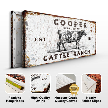 Cattle Ranch Rustic LP1 canvas art by Tailored Canvases with sign and cow illustration on Tampa Home & Garden Store