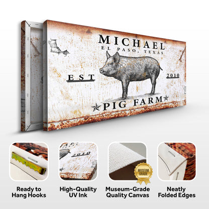 Pig Farm Sign canvas by Tailored Canvases, rustic weathered sign with pig illustration on Tampa Home & Garden Store