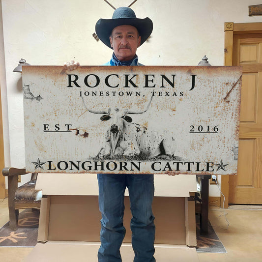Longhorn Rustic Cattle Sign canvas by Tailored Canvases with rusted finish on Tampa Home & Garden Store