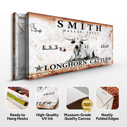 Longhorn Rustic Cattle Sign canvas by Tailored Canvases with rusted metal finish on Tampa Home & Garden Store