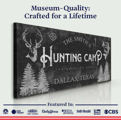 Fishing And Hunting Sign III canvas by Tailored Canvases, rustic deer head and trees design on Tampa Home & Garden Store