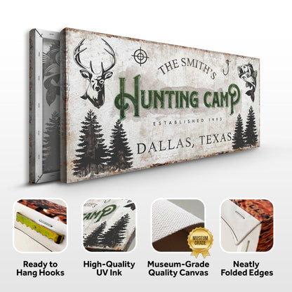 Fishing And Hunting Sign canvas by Tailored Canvases with deer head, fish, crosshair and pine on Tampa Home & Garden Store