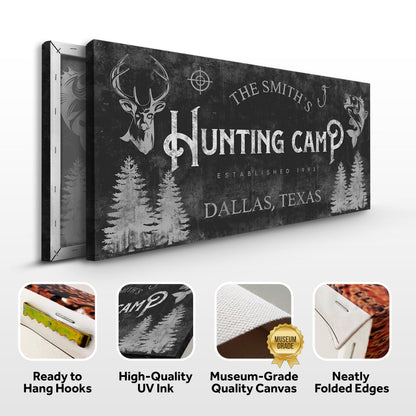 Fishing And Hunting Sign III canvas by Tailored Canvases; distressed black gray with deer on Tampa Home & Garden Store