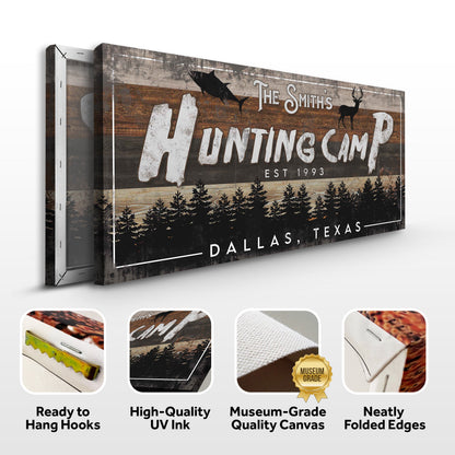 Fishing And Hunting Sign IV canvas by Tailored Canvases with rustic wood panels and silhouettes on Tampa Home & Garden Store