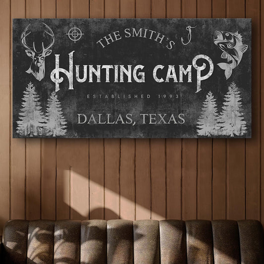 Fishing And Hunting Sign III canvas with deer left and fish right by Tailored Canvases on Tampa Home & Garden Store