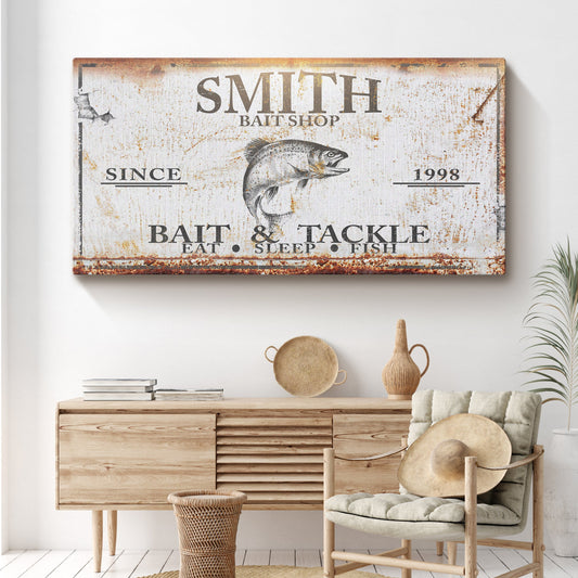 Canvas Bait and Tackle Sign by Tailored Canvases, rustic fishing-themed canvas art on Tampa Home & Garden Store