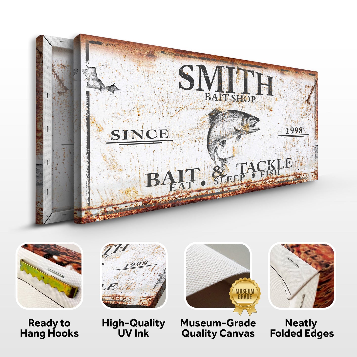 Bait and Tackle Sign canvas by Tailored Canvases, rustic weathered fishing sign, set of 3 on Tampa Home & Garden Store