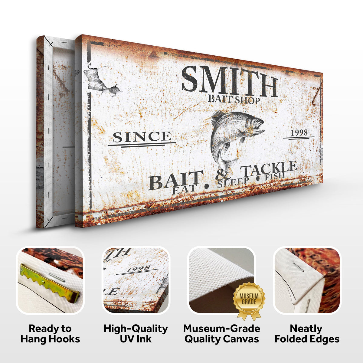 Bait and Tackle Sign canvas by Tailored Canvases, rustic weathered fishing sign, set of 3 on Tampa Home & Garden Store