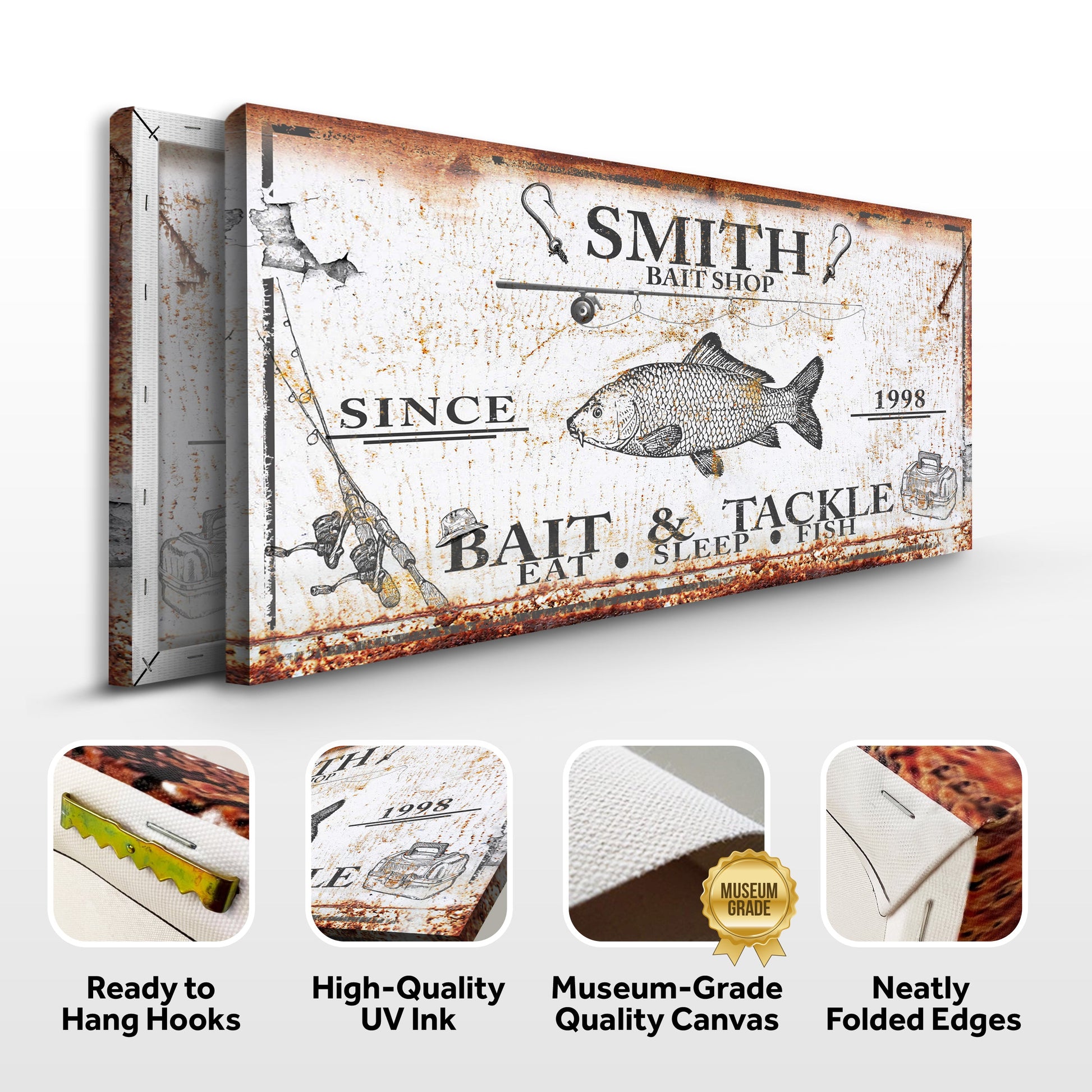 Bait and Tackle Sign III Canvas by Tailored Canvases, rustic fishing-themed crafting canvas on Tampa Home & Garden Store