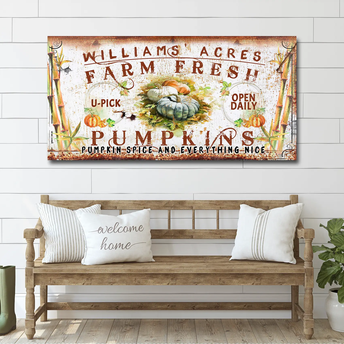 Farm Fresh Pumpkins Sign canvas with rustic pumpkin artwork Tailored Canvases on Tampa Home & Garden Store