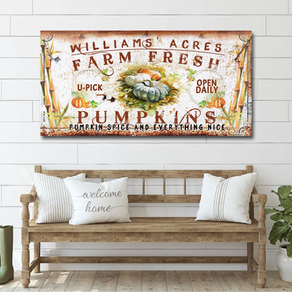 Farm Fresh Pumpkins Sign canvas with rustic pumpkin artwork Tailored Canvases on Tampa Home & Garden Store