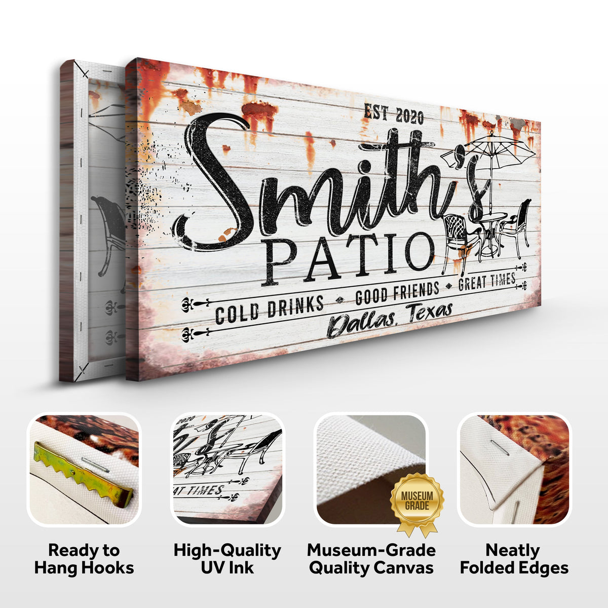 Family Patio Sign II canvas wall art on wood with rust and patio by Tailored Canvases on Tampa Home & Garden Store