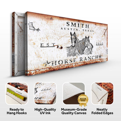 Canvas Rustic Horse Ranch Sign III by Tailored Canvases with weathered rust and horse motif on Tampa Home & Garden Store