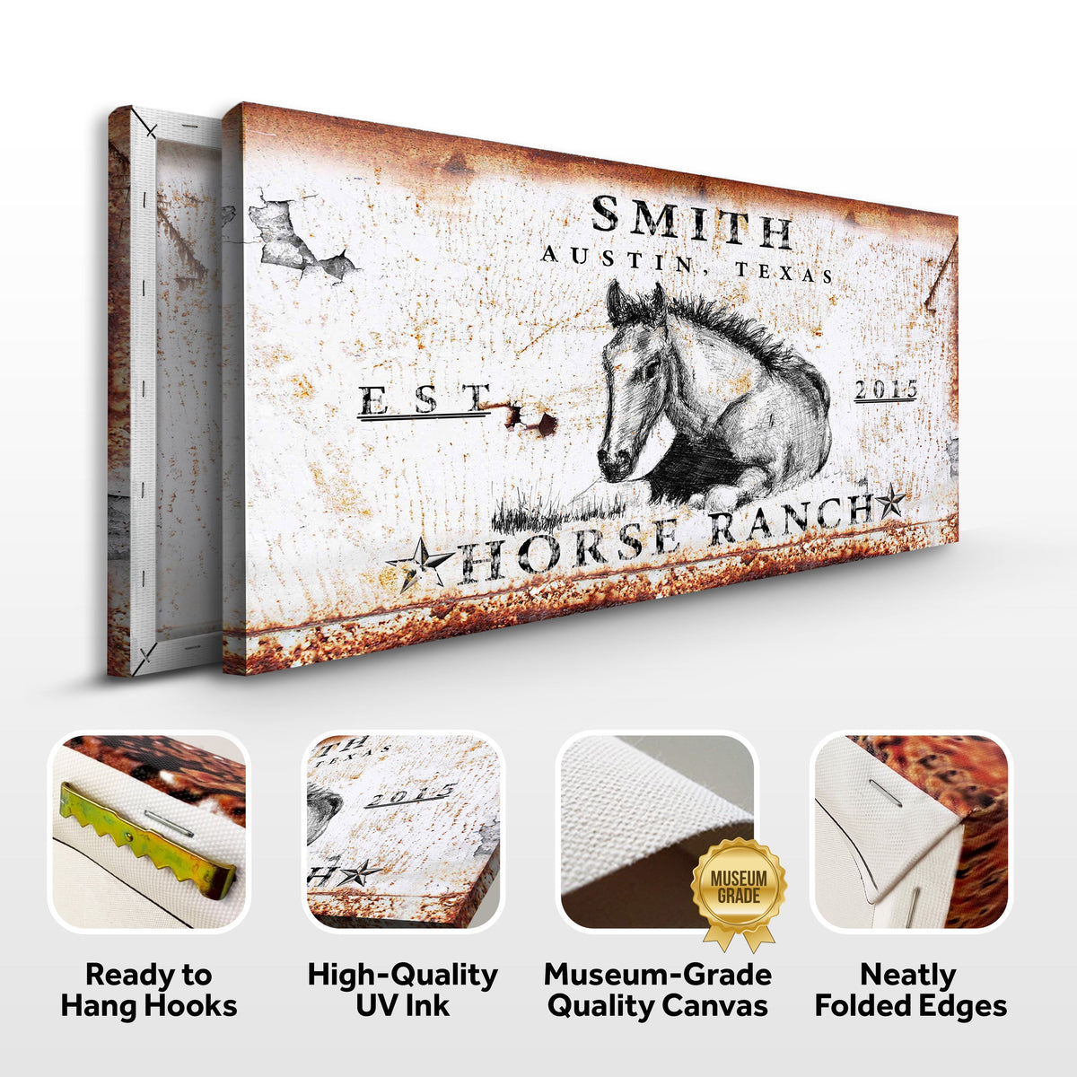 Rustic Horse Ranch Sign IV canvas by Tailored Canvases; rusted sign art on crafting canvas on Tampa Home & Garden Store