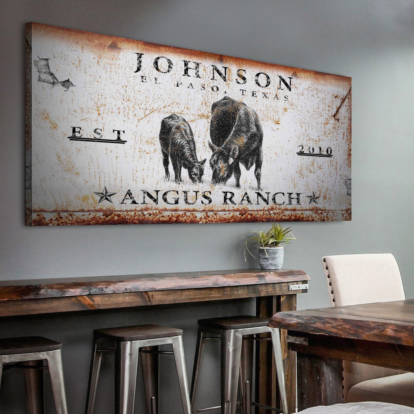 Angus Ranch Sign canvas wall art by Tailored Canvases with rustic texture EST 2010 Texas on Tampa Home & Garden Store