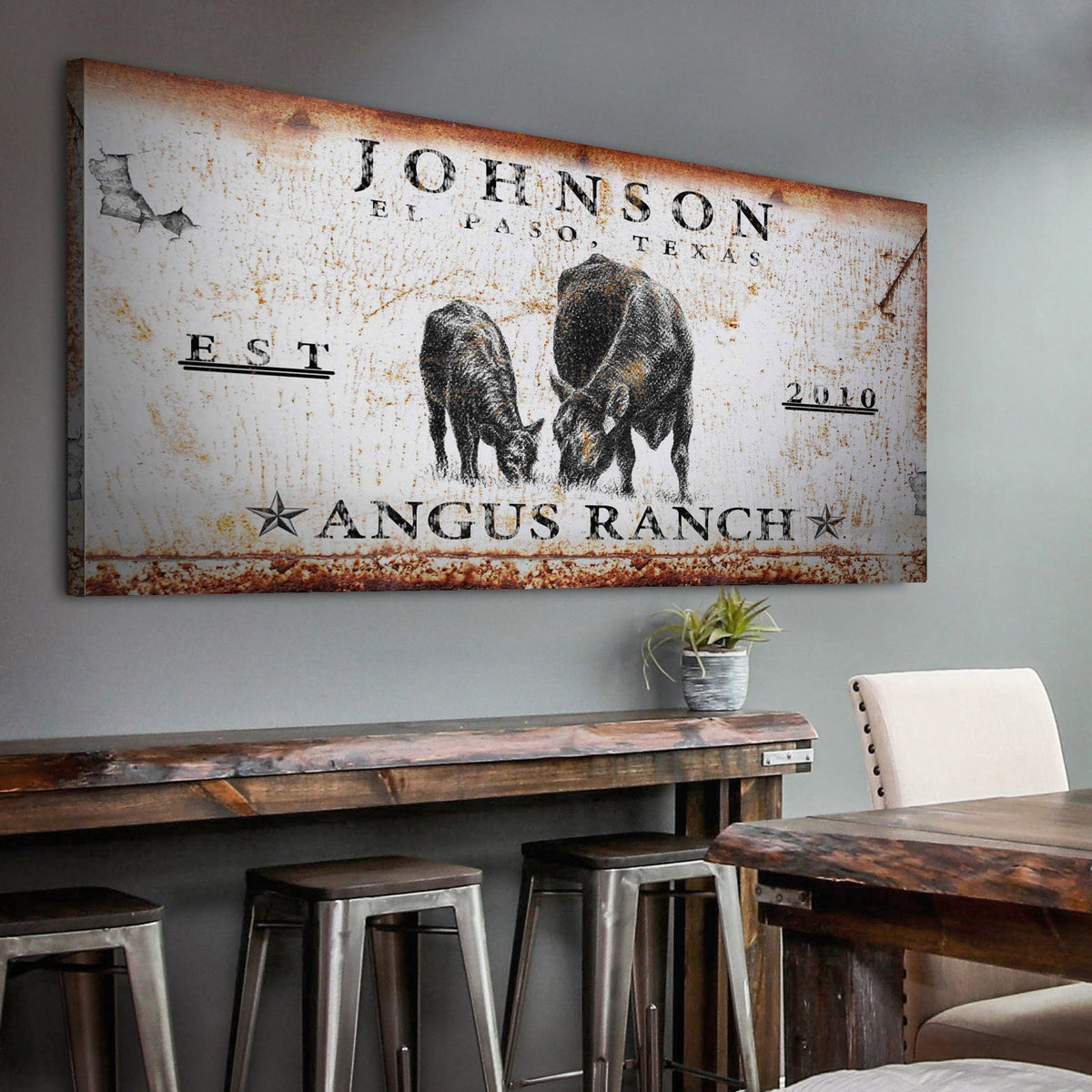Angus Ranch Sign canvas wall art by Tailored Canvases with rustic texture EST 2010 Texas on Tampa Home & Garden Store