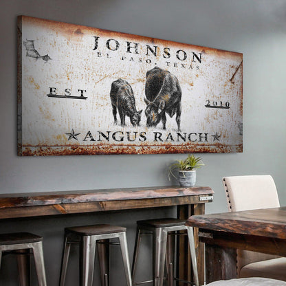 Angus Ranch Sign canvas wall art by Tailored Canvases with rustic texture EST 2010 Texas on Tampa Home & Garden Store