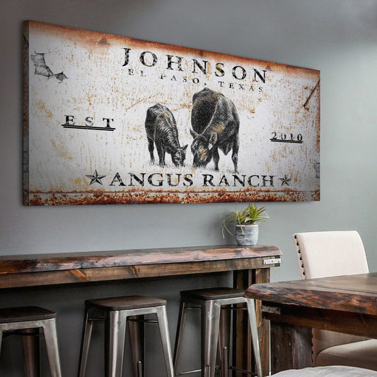 Angus Ranch Sign canvas wall art by Tailored Canvases with rustic texture EST 2010 Texas on Tampa Home & Garden Store