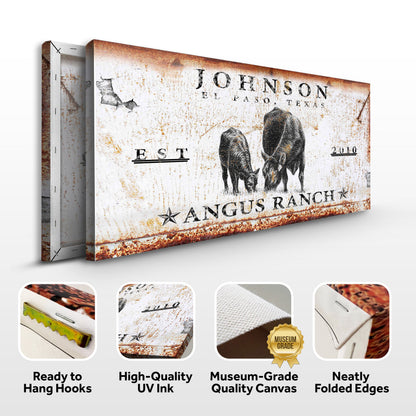 Canvas Angus Ranch Sign by Tailored Canvases, rustic weathered look with cattle graphic on Tampa Home & Garden Store