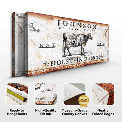 Holstein Ranch Sign canvas by Tailored Canvases, rustic weathered sign with cow illustration on Tampa Home & Garden Store
