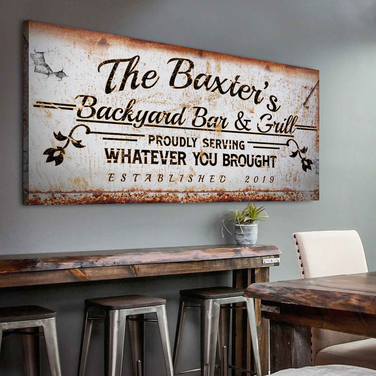 Backyard Bar & Grill Sign II canvas print, rustic distressed finish by Tailored Canvases on Tampa Home & Garden Store