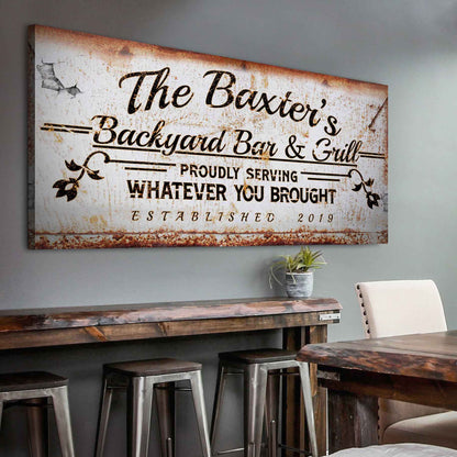 Backyard Bar & Grill Sign II canvas print, rustic distressed finish by Tailored Canvases on Tampa Home & Garden Store