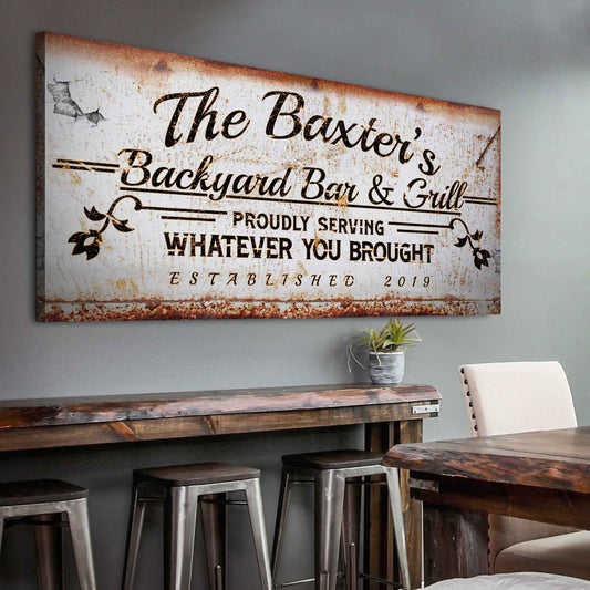 Backyard Bar & Grill Sign II canvas print, rustic distressed finish by Tailored Canvases on Tampa Home & Garden Store