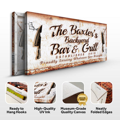 Backyard Bar & Grill Sign IV canvas by Tailored Canvases, rustic finish Crafting Canvas on Tampa Home & Garden Store