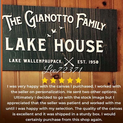 Rustic Family Lake House Sign canvas with dark wood background Tailored Canvases on Tampa Home & Garden Store
