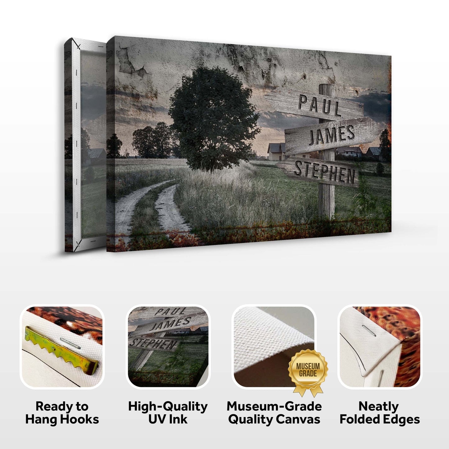 Farmhouse Name Sign canvas by Tailored Canvases, rustic wood plank sign with PAUL JAMES STEPHEN on Tampa Home & Garden Store