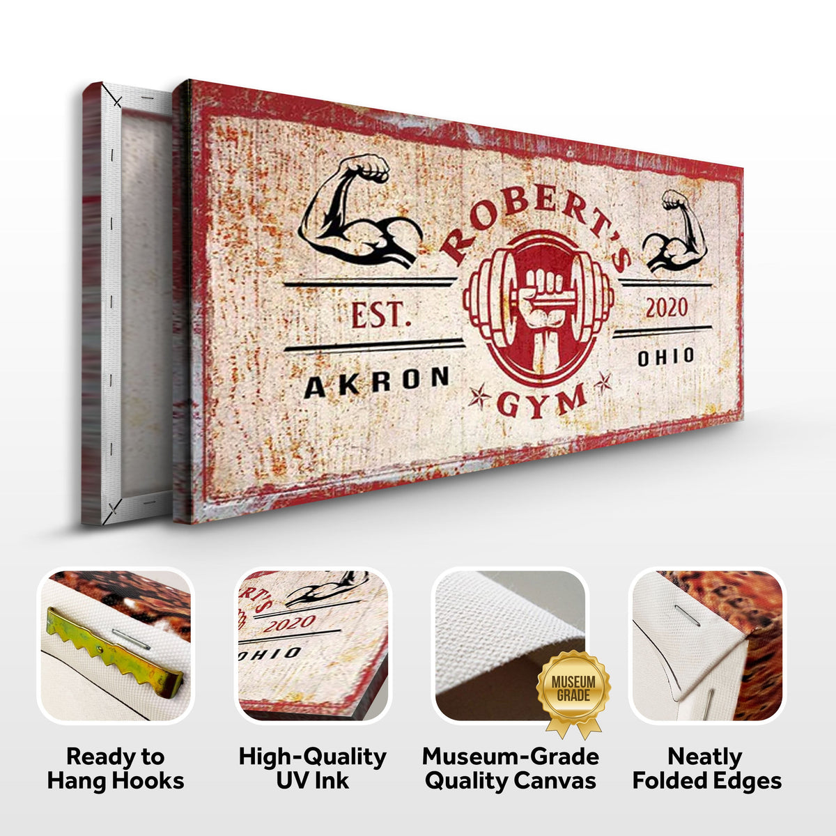 Gym Sign X canvas by Tailored Canvases with red vintage gym design, crafting canvas on Tampa Home & Garden Store