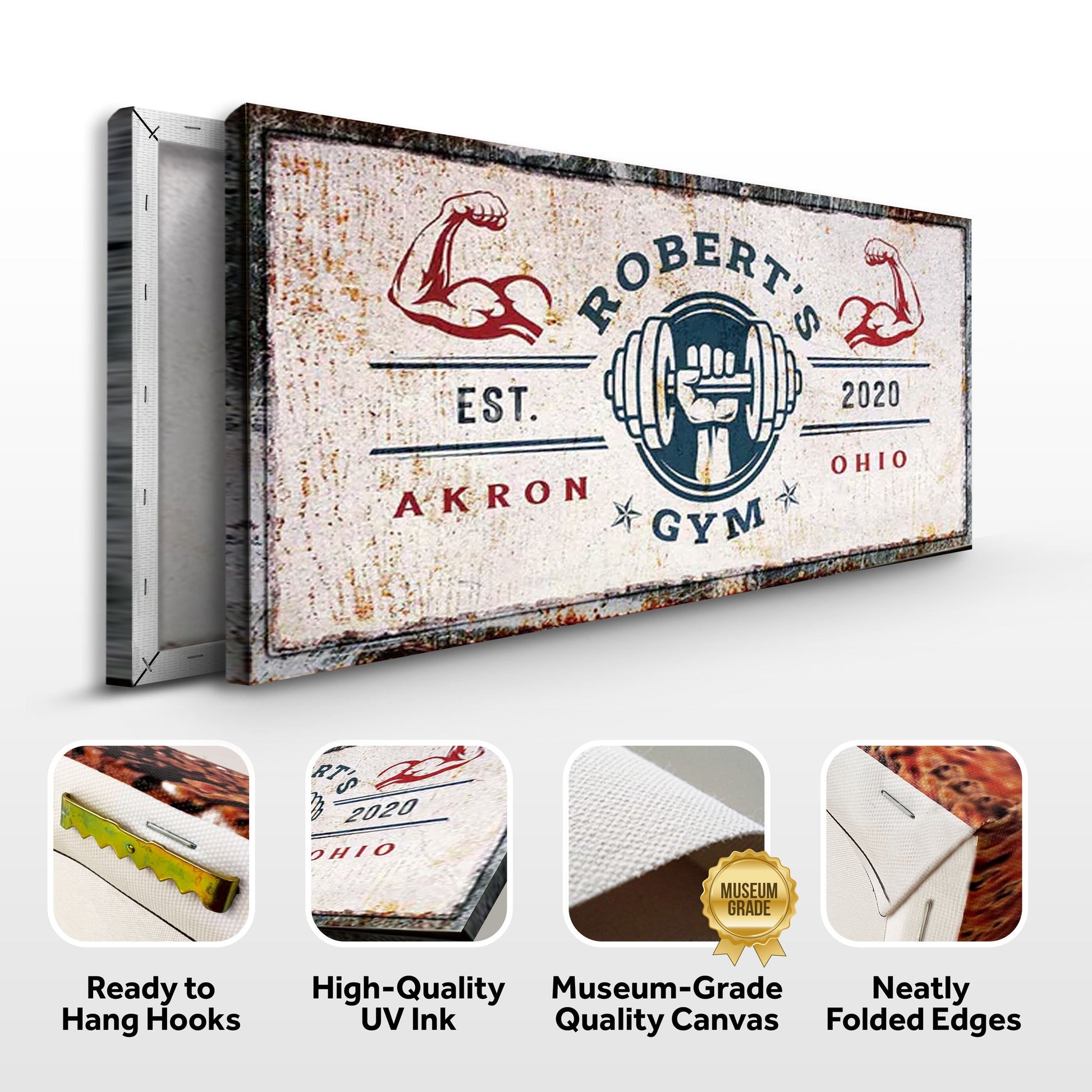 Gym Sign V canvas by Tailored Canvases; vintage rusted texture with bold gym logo on Tampa Home & Garden Store