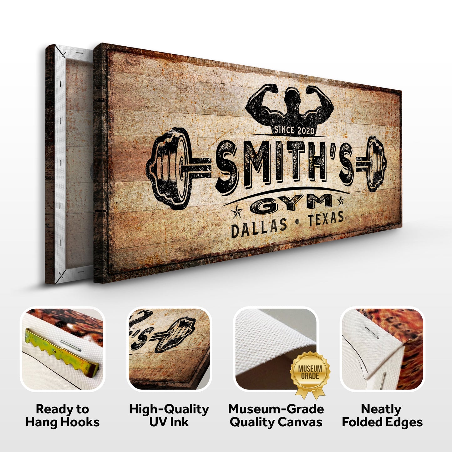 Gym Sign III Crafting Canvas by Tailored Canvases rustic wood-textured gym sign with logo on Tampa Home & Garden Store