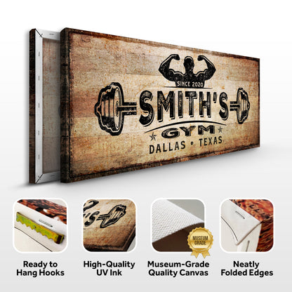 Gym Sign III Crafting Canvas by Tailored Canvases rustic wood-textured gym sign with logo on Tampa Home & Garden Store