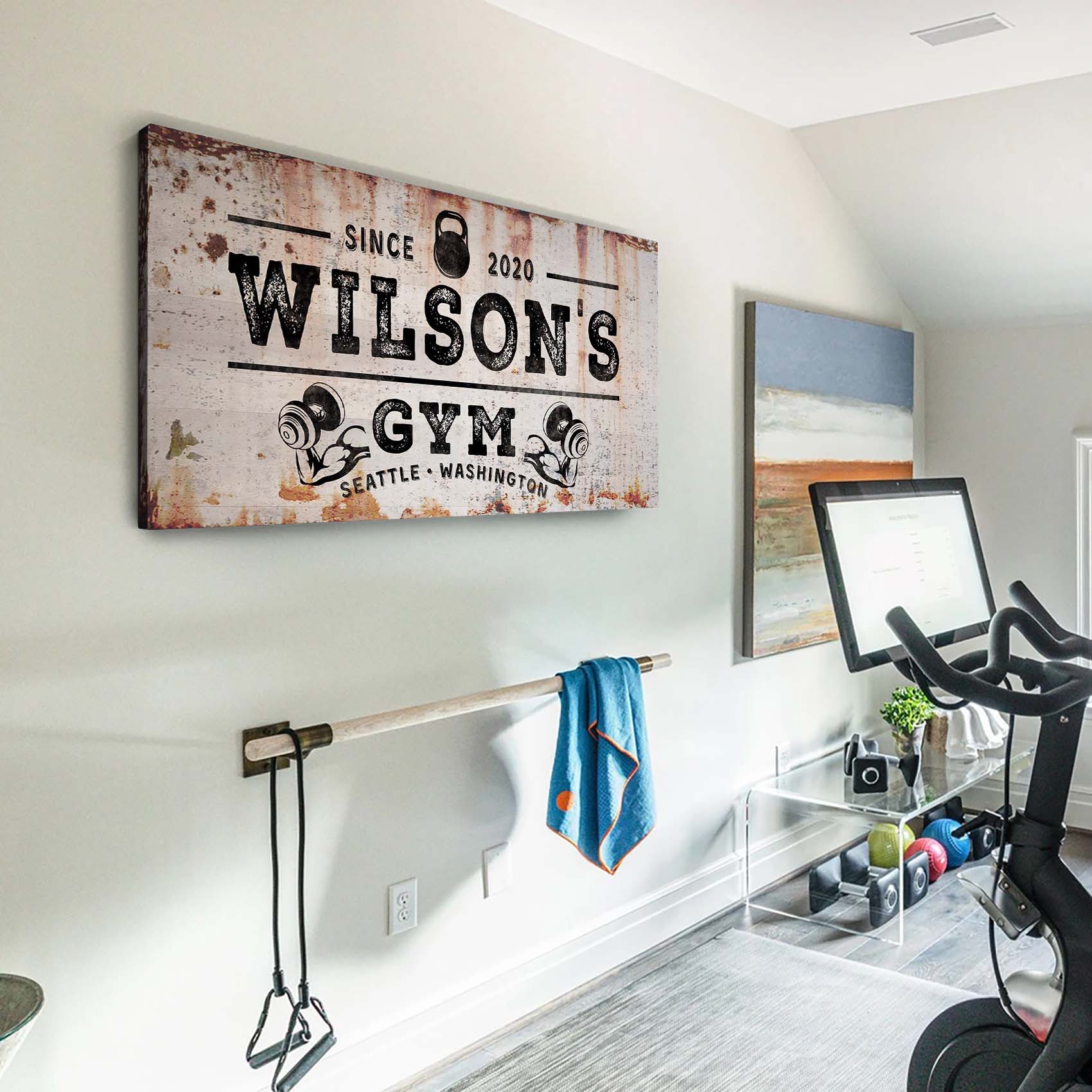 Gym Sign VI canvas wall art with distressed finish and bold black lettering Tailored Canvases on Tampa Home & Garden Store