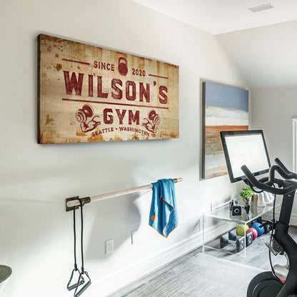 Gym Sign VI canvas wall art with red WILSON'S GYM kettlebell icons Tailored Canvases on Tampa Home & Garden Store